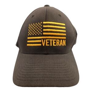 Veteran Flexfit US Flag Brown Gold Flex Fit Baseball Cap Hat